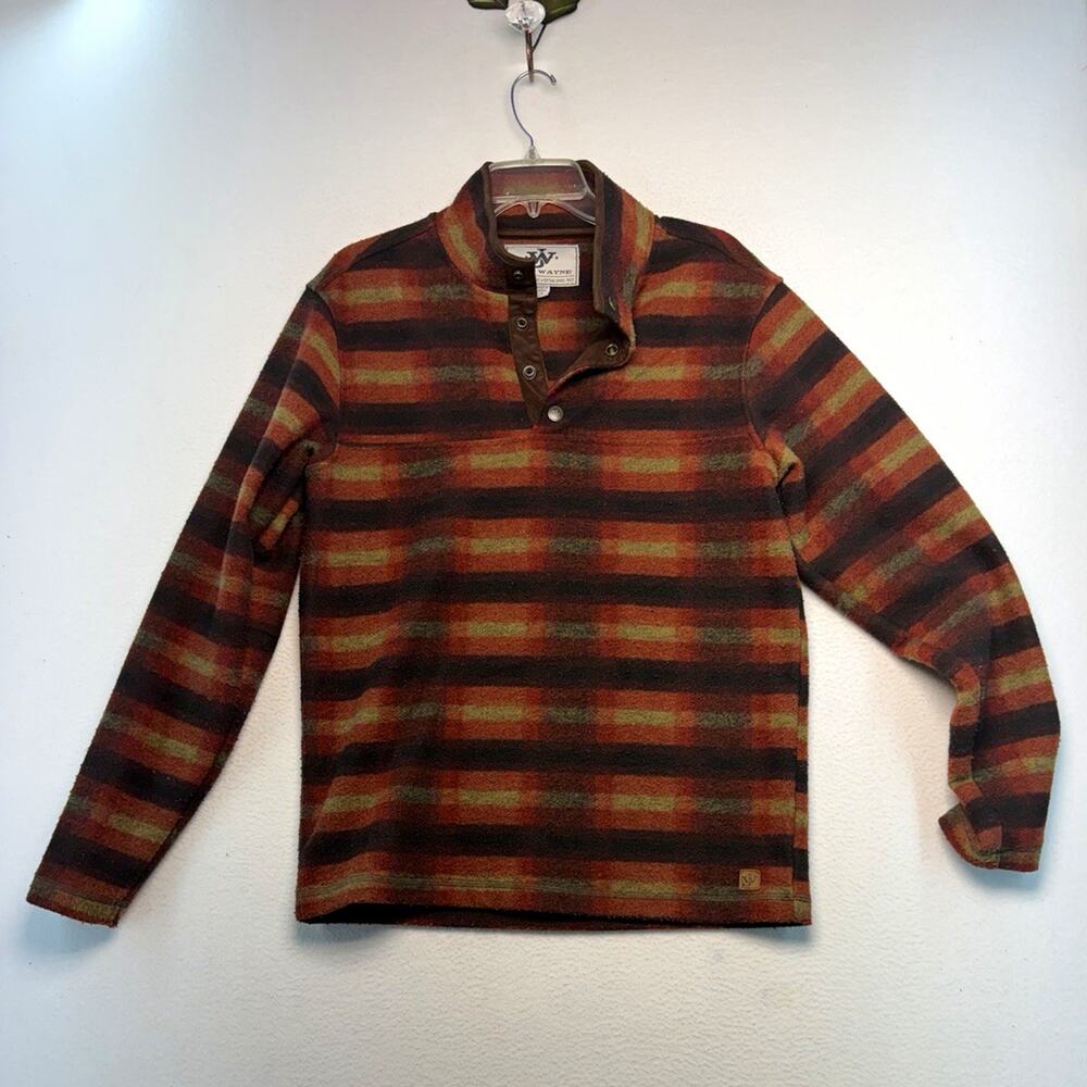 John Wayne Men's S Brown Mock Neck snap Pullover Sweater western plaid country